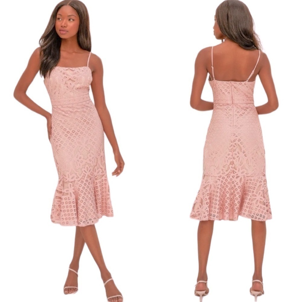 Lulu's Blush Pink Lace Midi Dress